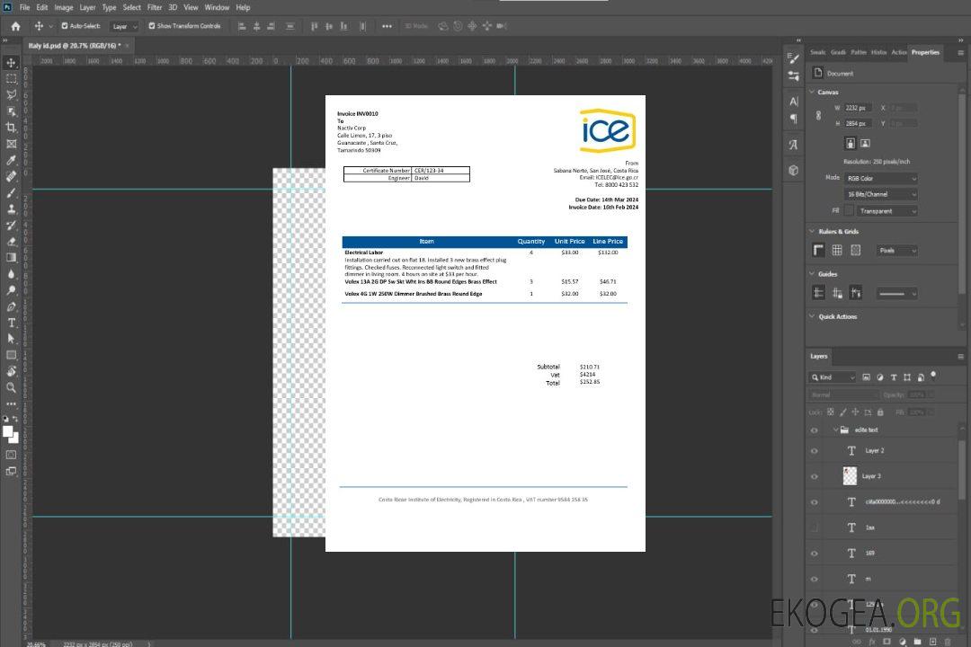 Costa Rica Institut costaricien d'électricité pour les entreprises, factures de services publics, formats Word et PDF template